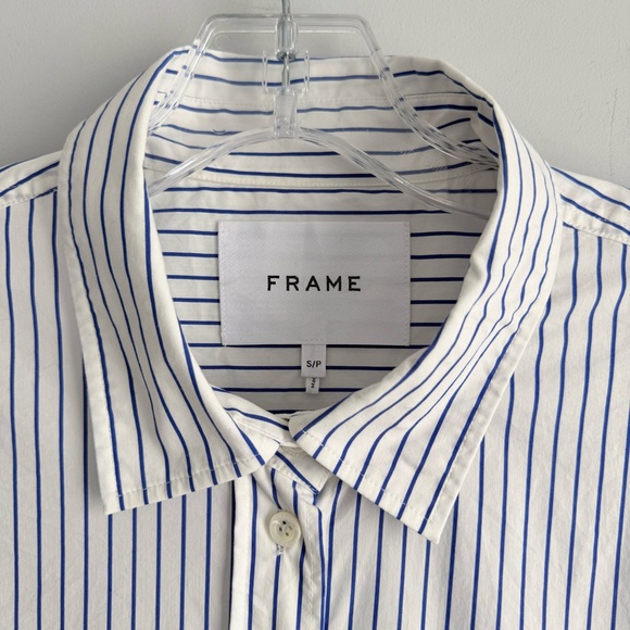 FRAME The Oversized Striped Cotton Shirt In Cobalt Multi S White Button Down - Picture 11 of 16